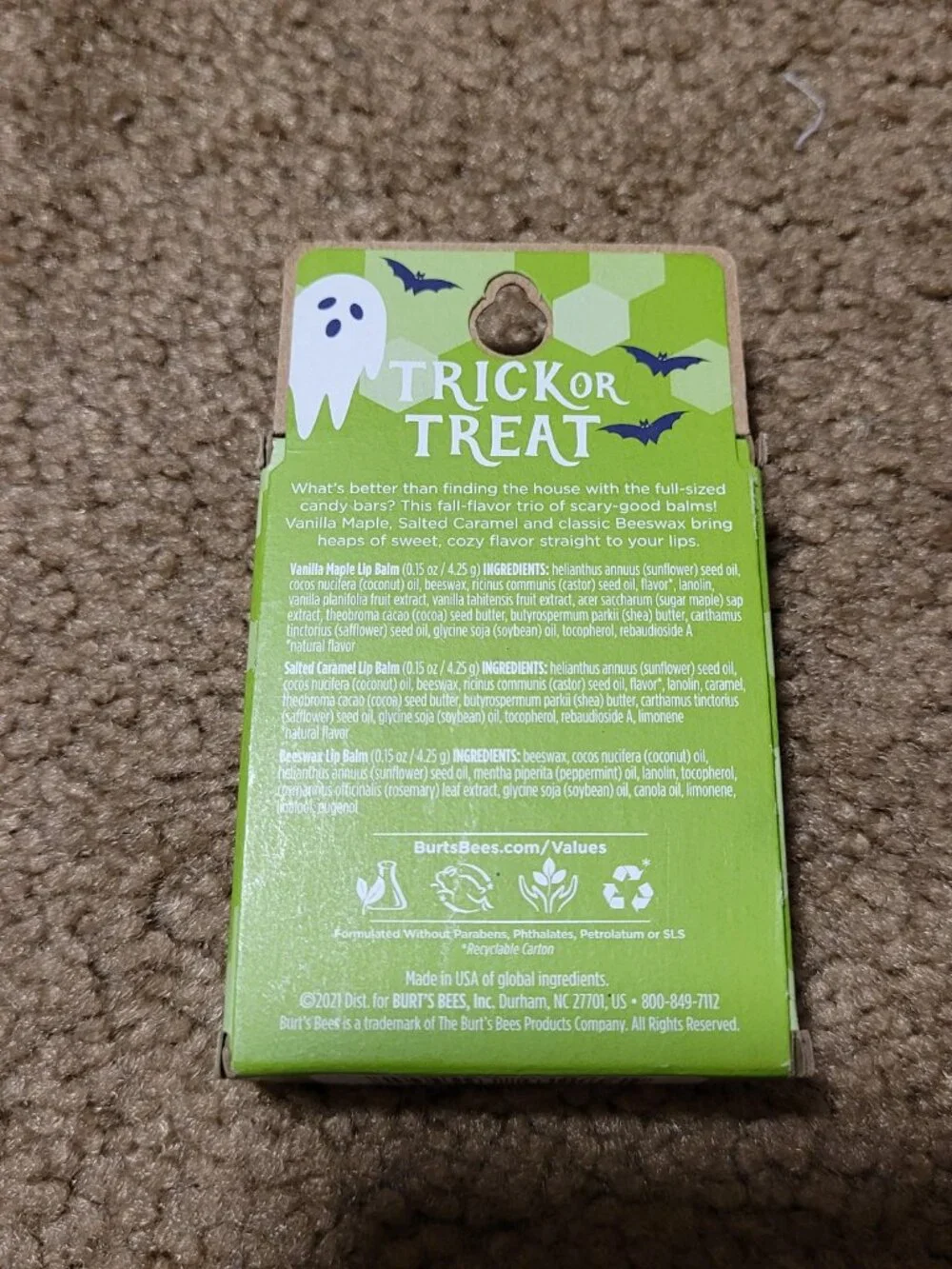 NWT! Burt's Bees Trick or Treat Lip Balm 3-pack